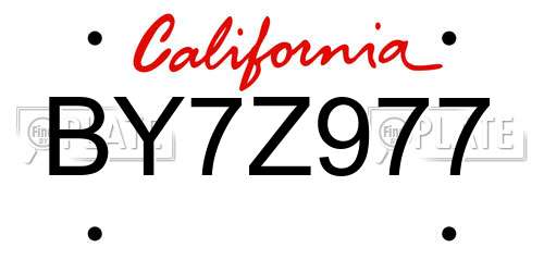 BY7Z977 California License Plate