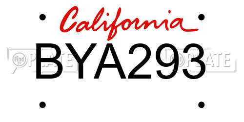 BYA293 California License Plate