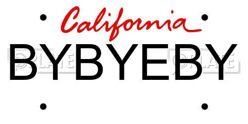 BYBYEBY California License Plate