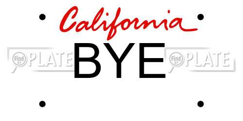 BYE California License Plate