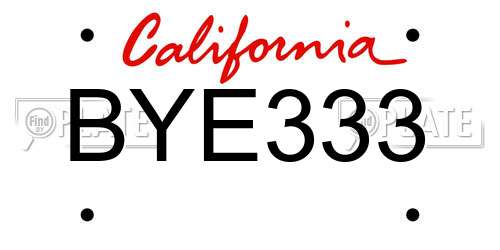 BYE333 California License Plate