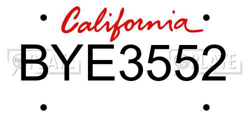 BYE3552 California License Plate