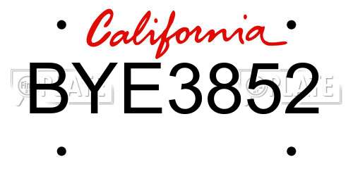 BYE3852 California License Plate