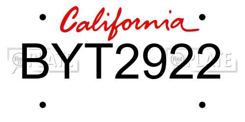 BYT2922 California License Plate