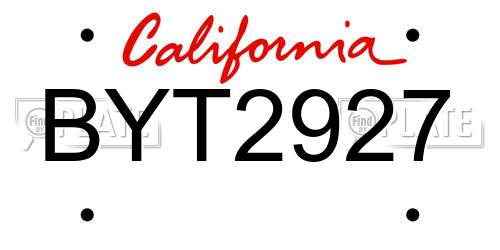 BYT2927 California License Plate