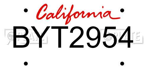 BYT2954 California License Plate
