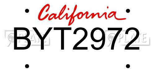 BYT2972 California License Plate