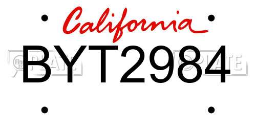 BYT2984 California License Plate