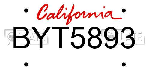 BYT5893 California License Plate