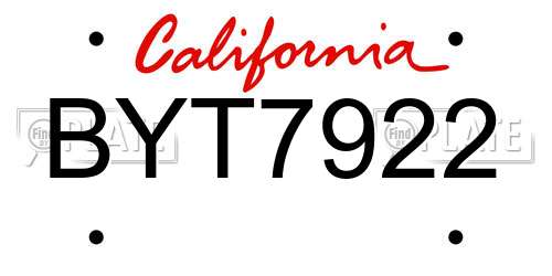BYT7922 California License Plate