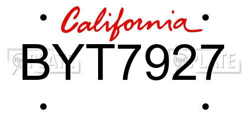 BYT7927 California License Plate