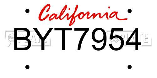 BYT7954 California License Plate