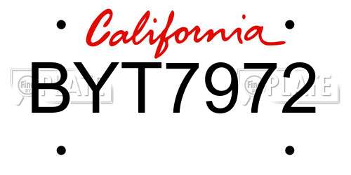 BYT7972 California License Plate