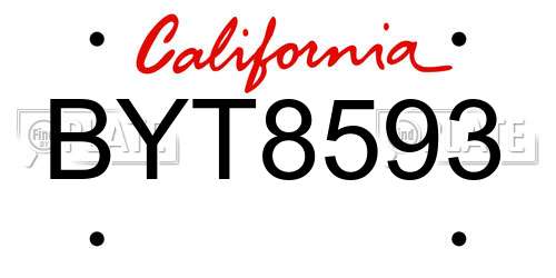 BYT8593 California License Plate