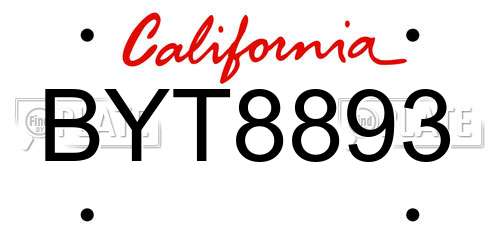 BYT8893 California License Plate