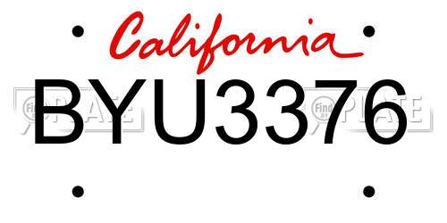 BYU3376 California License Plate