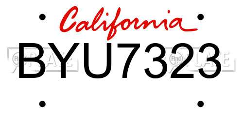 BYU7323 California License Plate