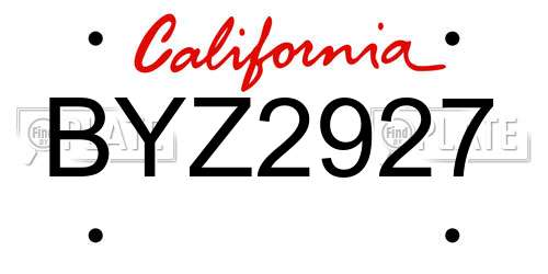 BYZ2927 California License Plate