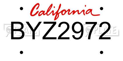 BYZ2972 California License Plate