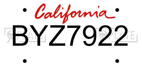 BYZ7922 California License Plate