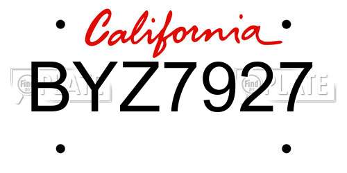 BYZ7927 California License Plate