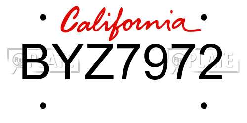 BYZ7972 California License Plate