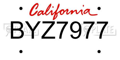 BYZ7977 California License Plate