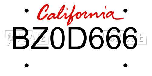 BZ0D666 California License Plate