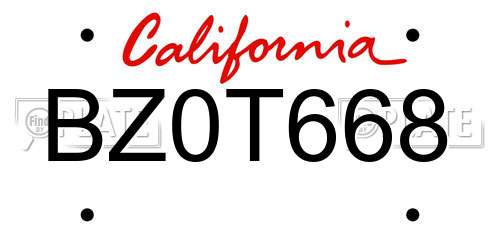 BZ0T668 California License Plate