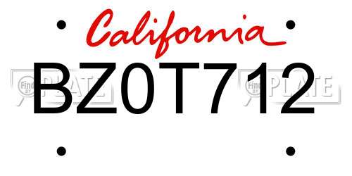 BZ0T712 California License Plate