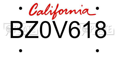 BZ0V618 California License Plate