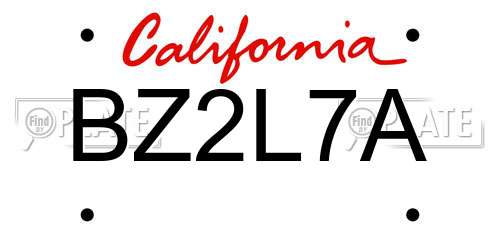 BZ2L7A California License Plate