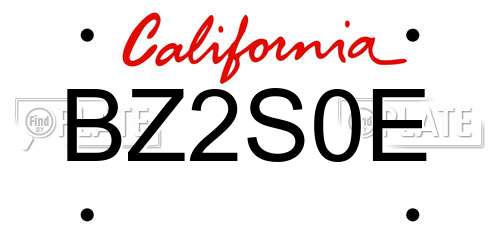 BZ2S0E California License Plate
