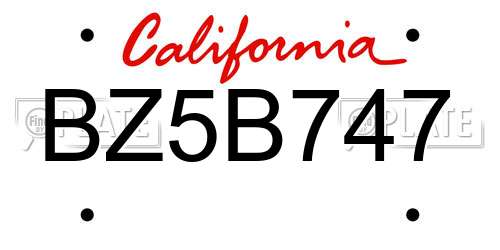 BZ5B747 California License Plate
