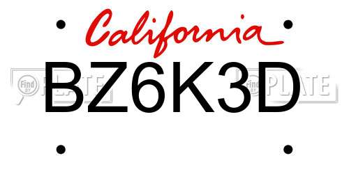 BZ6K3D California License Plate