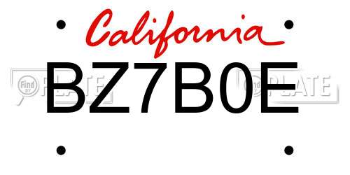 BZ7B0E California License Plate
