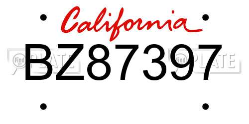 BZ87397 California License Plate