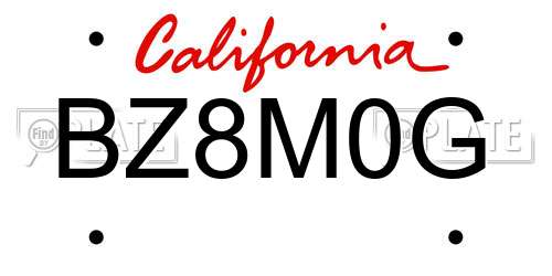 BZ8M0G California License Plate