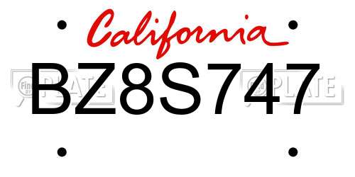 BZ8S747 California License Plate