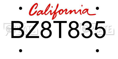 BZ8T835 California License Plate