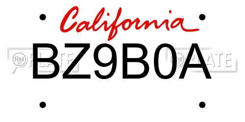 BZ9B0A California License Plate