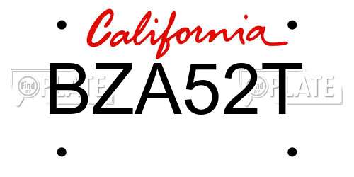 BZA52T California License Plate