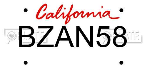 BZAN58 California License Plate