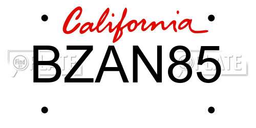 BZAN85 California License Plate