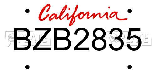 BZB2835 California License Plate