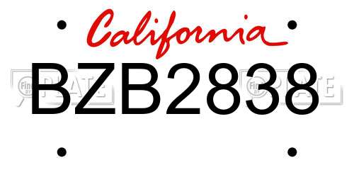 BZB2838 California License Plate