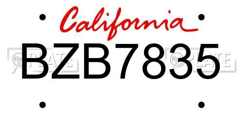 BZB7835 California License Plate