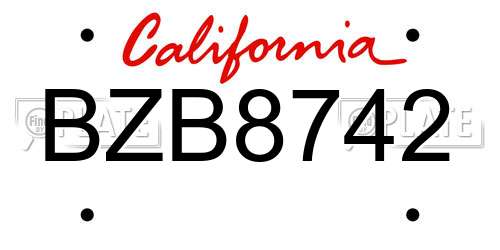 BZB8742 California License Plate