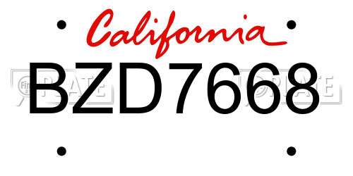 BZD7668 California License Plate