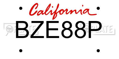 BZE88P California License Plate